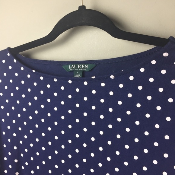 LRL Ralph Lauren Polka Dot Bell Sleeve Boatneck Navy Top Size Large - Picture 5 of 9